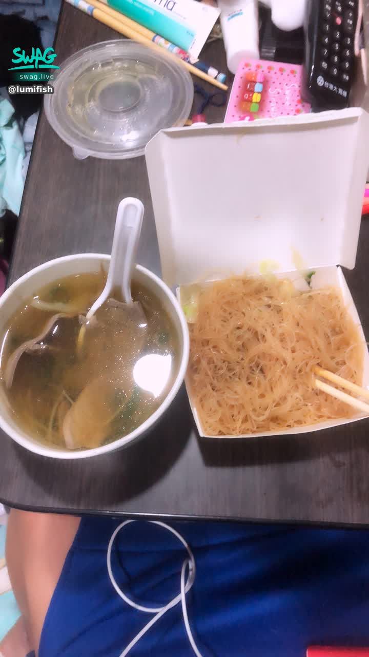  : Fried rice noodles + pork liver soup for dinner today