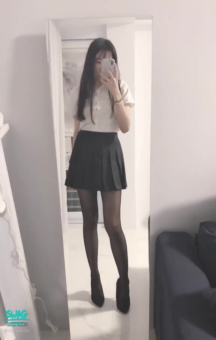  : Student uniform with black silk and high heels 👠😘👅 super sexy today